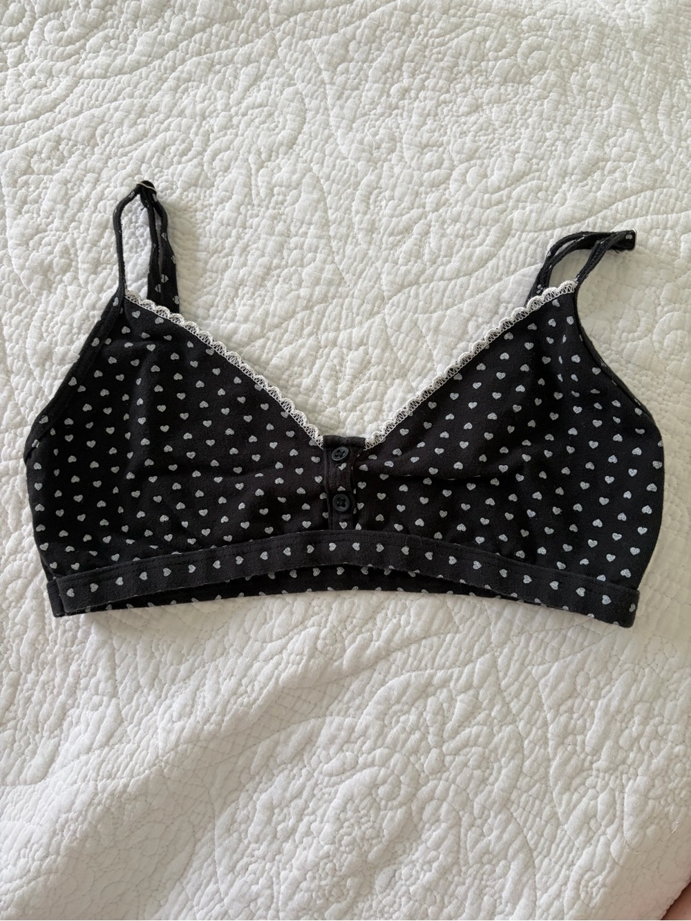 Brandy Melville Black Heart-Print Lace Trim Bralette